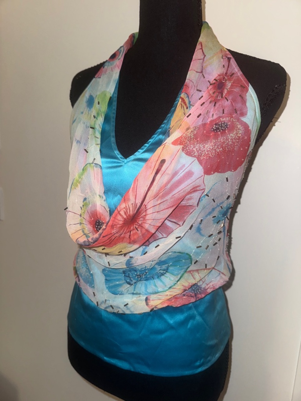 Diane Von Furstenberg Floral Sheer Tank in Pink, Blue & Coral